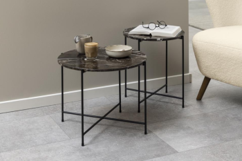Salontafel rond marmerlook bruin
