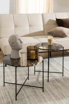 Salontafel rond marmerlook bruin