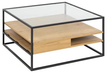 salontafel eiken kleur donker glas 80 cm