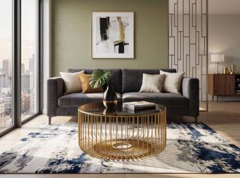 Salontafel Goud met donker transparant glas 60 cm