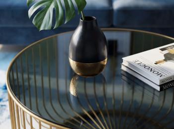 Salontafel Goud met donker transparant glas 60 cm