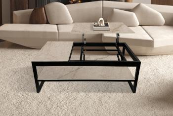 salontafel keramiek beige met verstelbaar tafelblad 120 cm