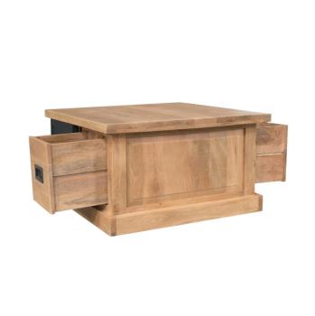 Vierkante salontafel mangohout metaal 80cm