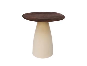 Salontafel bruin tafelblad 50cm met creme witte zuil