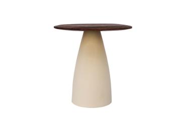 Salontafel bruin tafelblad 50cm met creme witte zuil