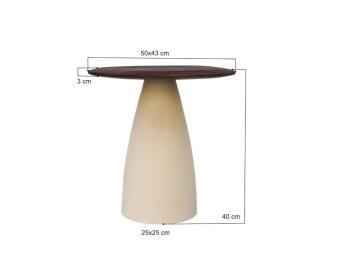Salontafel bruin tafelblad 50cm met creme witte zuil