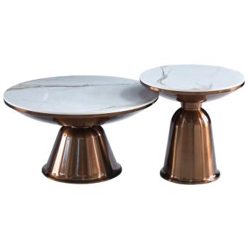 Salontafel set goud met wit marmer tafelbladen