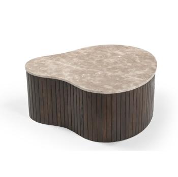 Salontafel set beigebruin marmer met mangohout 84 en 70 cm