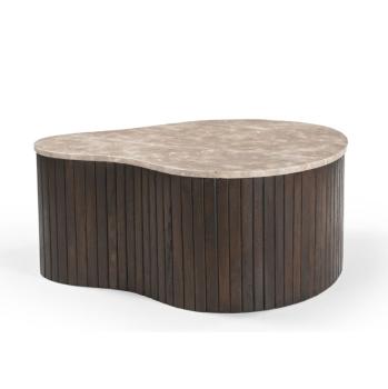 Salontafel set beigebruin marmer met mangohout 84 en 70 cm