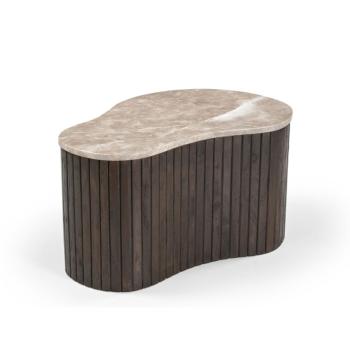 Salontafel set beigebruin marmer met mangohout 84 en 70 cm