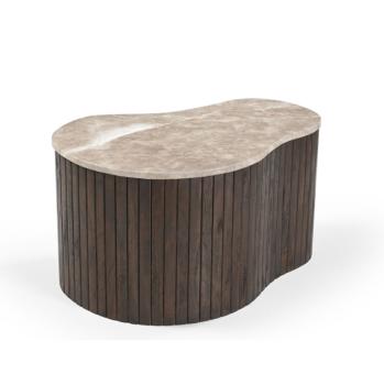 Salontafel set beigebruin marmer met mangohout 84 en 70 cm