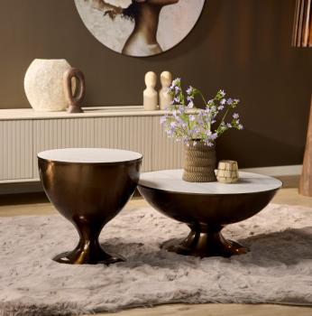 Salontafel set goud met wit marmer tafelbladen