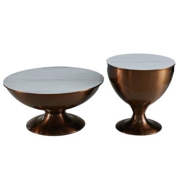 Salontafel set goud met wit marmer tafelbladen