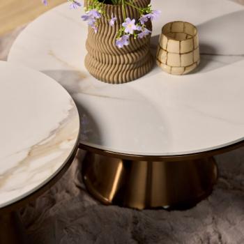 Salontafel set goud met wit marmer tafelbladen