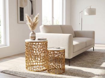 Salontafel set goudkleurig wit marmer