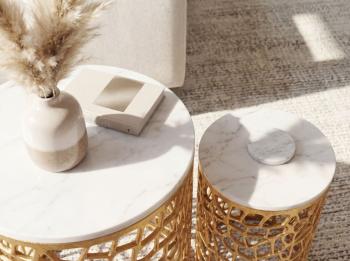 Salontafel set goudkleurig wit marmer