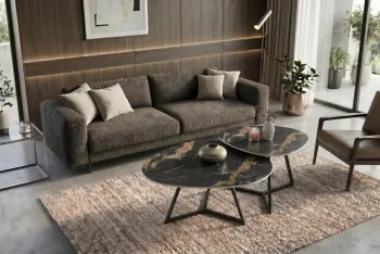 salontafel set zwart bruin keramiek 90 en 70 cm