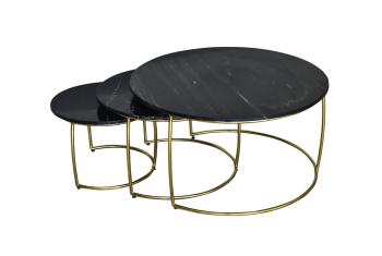 salontafel set 3-delig marmer zwart goud