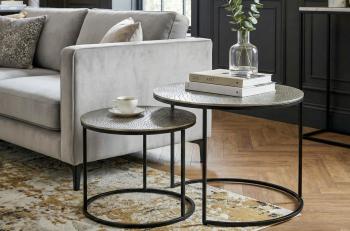 ronde salontafel set zilver metaal