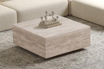Vierkante salontafel travertin look 90 cm