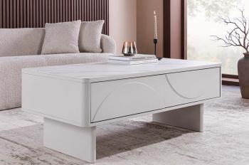 Salontafel wit gelakt met keramiek Marmerlook 120 cm