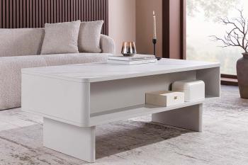 Salontafel wit gelakt met keramiek Marmerlook 120 cm