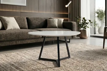 Witte keramiek salontafel 70x55 cm marmerlook