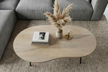 salontafel niervorm mangohout wit 122 cm
