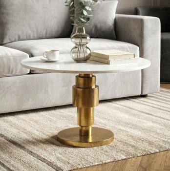 salontafel wit marmer goud cilinder onderstel 60 cm