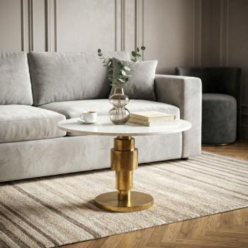 salontafel wit marmer goud cilinder onderstel 60 cm