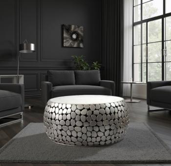 Salontafel zilver met wit marmer 66 cm