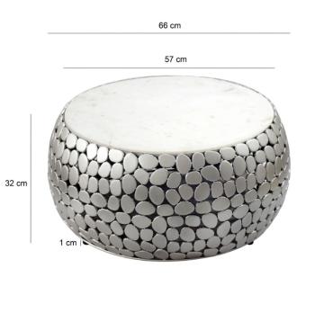 Salontafel zilver met wit marmer 66 cm