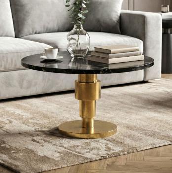 salontafel zwart marmer goud cilinder onderstel 60 cm