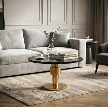 salontafel zwart marmer goud cilinder onderstel 60 cm