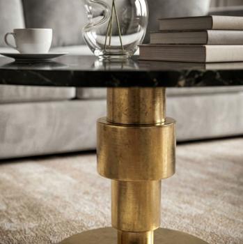 salontafel zwart marmer goud cilinder onderstel 60 cm