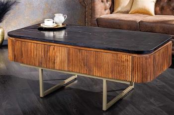 salontafel mangohout met zwart marmer 110cm