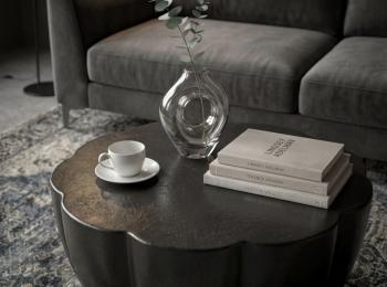 ronde salontafel bloemvorm zwart aluminium 60 cm