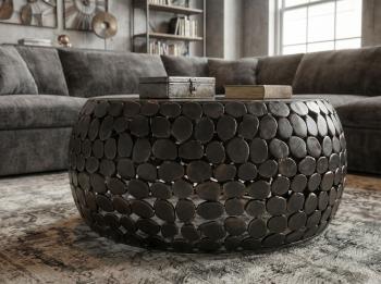 Salontafel zwart met zwart marmer 66 cm
