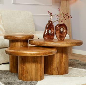 Salontafel set naturel bruin mangohout 3-delig