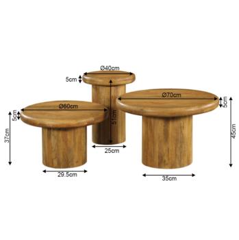 Salontafel set naturel bruin mangohout 3-delig