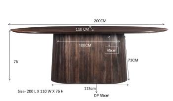 tafel ovaal donkerbruin mangohout 200 cm