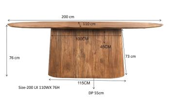 tafel kolomvoet mangohout 200 cm