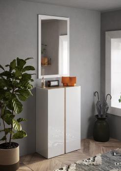 schoenenkast wit hoogglans met eiken kleur 2 deurs 70 cm