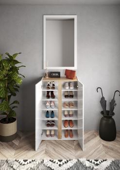 schoenenkast wit hoogglans met eiken kleur 2 deurs 70 cm