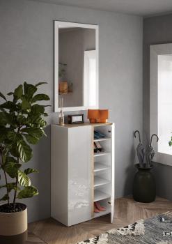 schoenenkast wit hoogglans met eiken kleur 2 deurs 70 cm