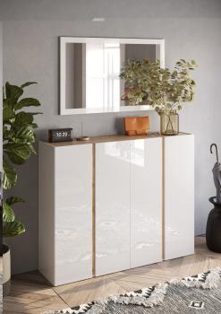 schoenenkast wit hoogglans met eiken kleur 140 cm