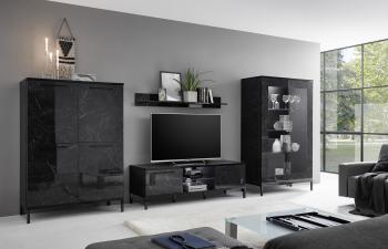 wandmeubel hoogglans zwart marmer look