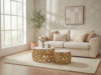 salontafel set wit marmer met gouden onderstellen