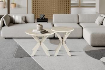 salontafel set beige keramiek 60 en 50 cm