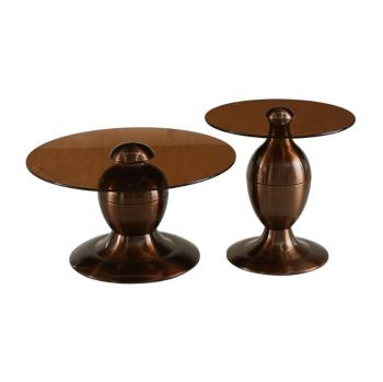 Salontafel set goud met bruin glas